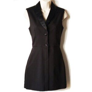 NWOT Zara Sleeveless Tux Romper Skort XS Black Satin Playsuit